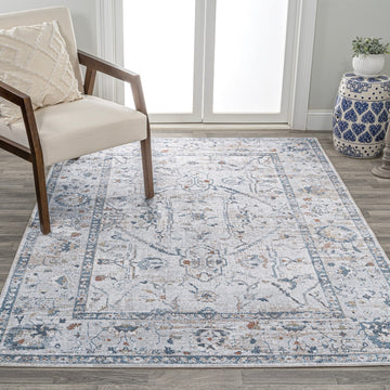 Brandy Rustic Border Low-Pile Machine-Washable Area Rug